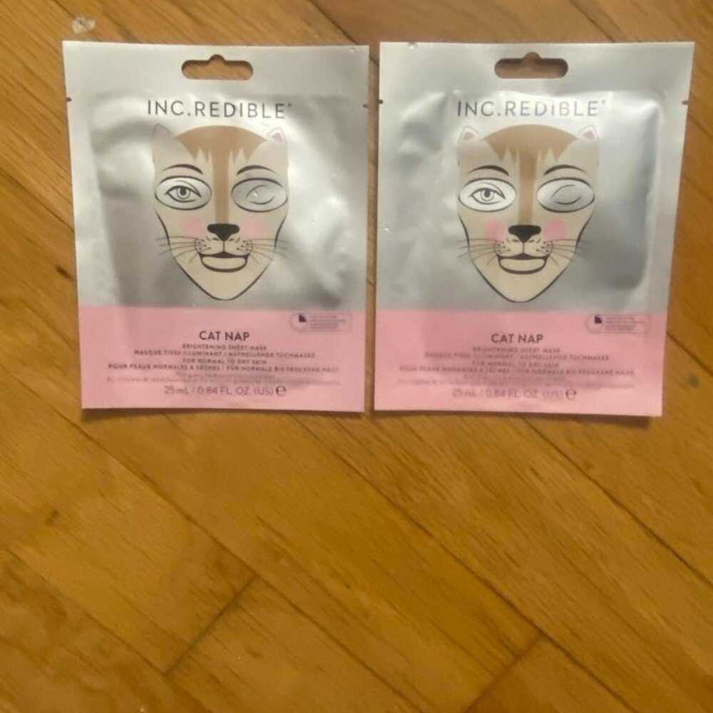 INC.redible Cat Nap Brightening Sheet Mask 2 Packages NEW Green Tea Chamomile
